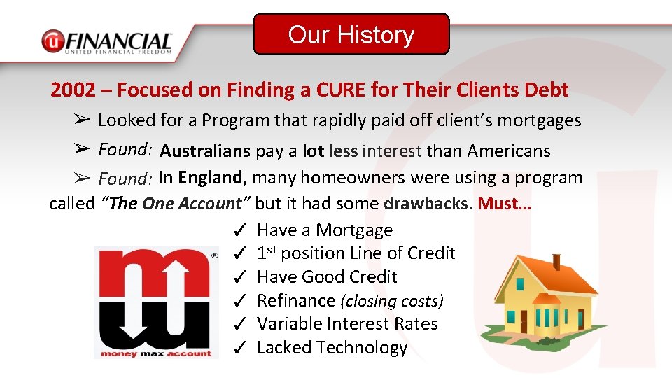 Our History 2002 – Focused on Finding a CURE for Their Clients Debt ➢