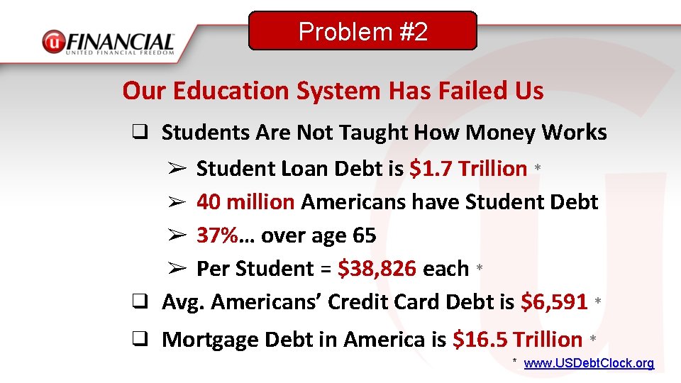 Problem #2 Our Education System Has Failed Us ❑ Students Are Not Taught How