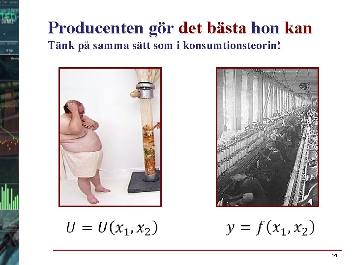 Producenten gör det bästa hon kan Tänk på samma sätt som i konsumtionsteorin! 14