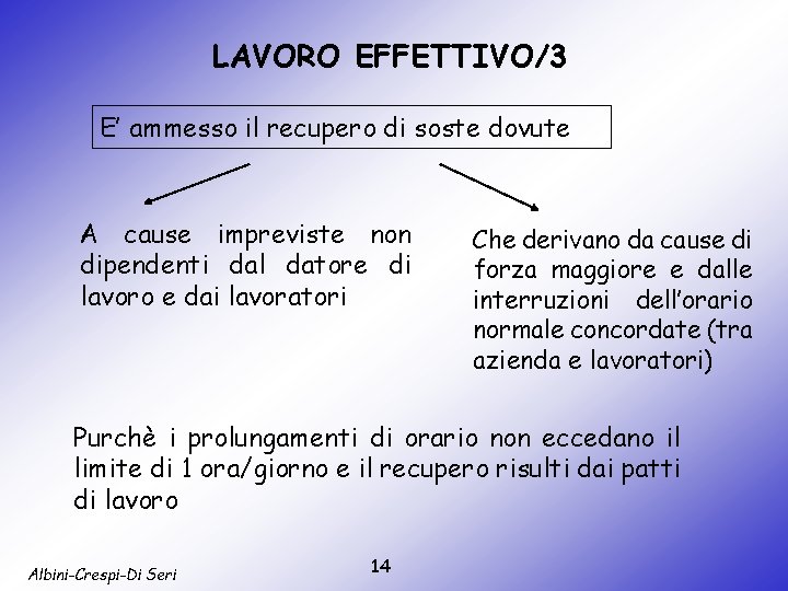 LAVORO EFFETTIVO/3 E’ ammesso il recupero di soste dovute A cause impreviste non dipendenti