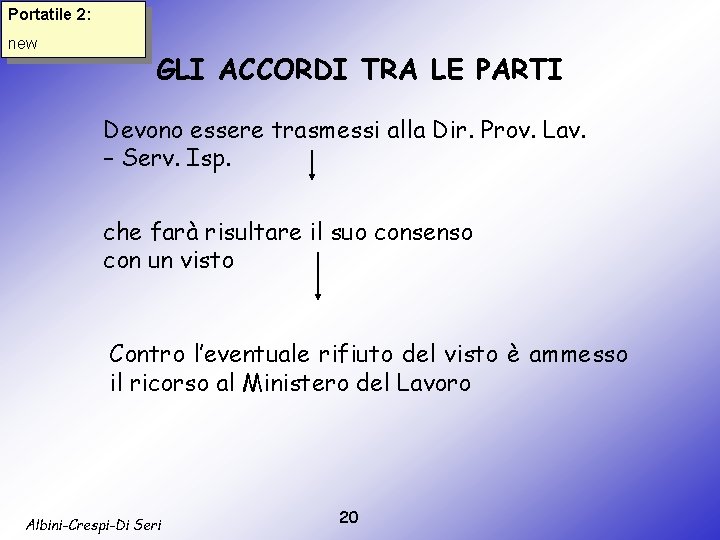 Portatile 2: new GLI ACCORDI TRA LE PARTI Devono essere trasmessi alla Dir. Prov.