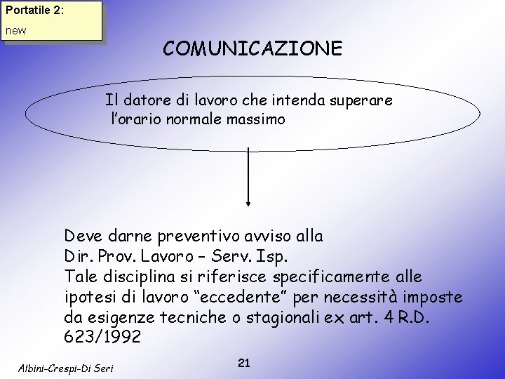 Portatile 2: new COMUNICAZIONE Il datore di lavoro che intenda superare l’orario normale massimo