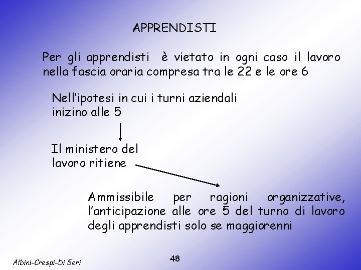 APPRENDISTI Per gli apprendisti è vietato in ogni caso il lavoro nella fascia oraria