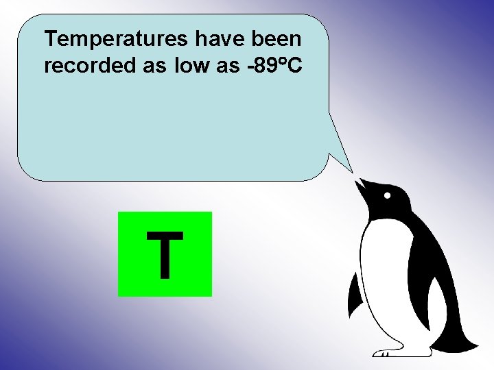 Temperatures have been recorded as low as -89 C T 