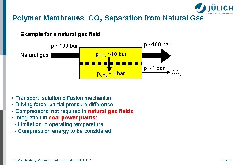 Polymer Membranes: CO 2 Separation from Natural Gas Example for a natural gas field