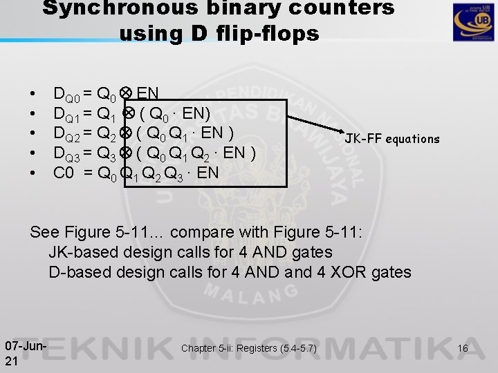 Synchronous binary counters using D flip-flops • • • DQ 0 = Q 0