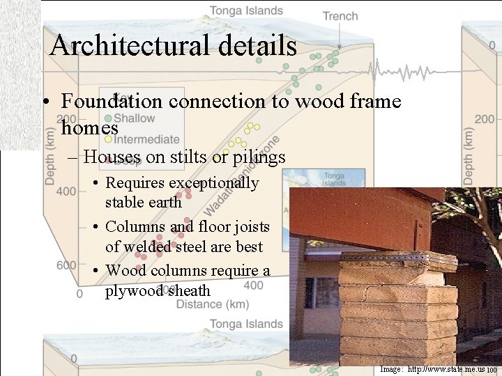Architectural details • Foundation connection to wood frame homes – Houses on stilts or