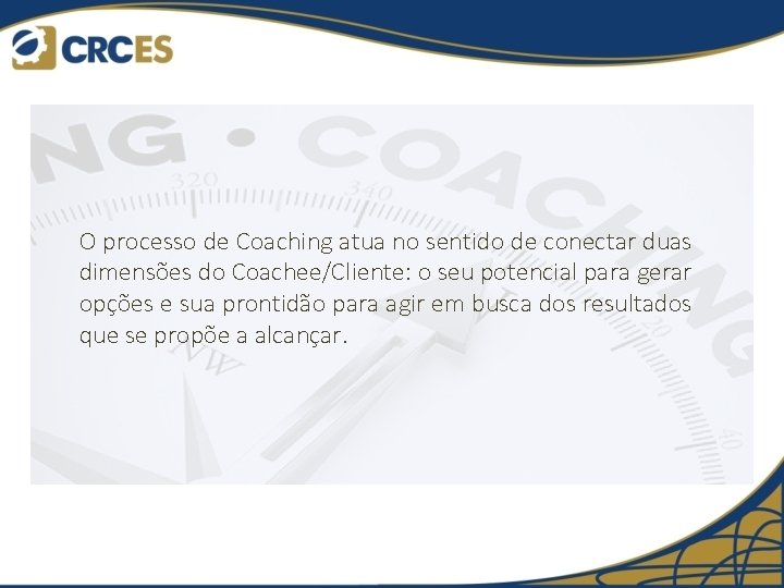 O processo de Coaching atua no sentido de conectar duas dimensões do Coachee/Cliente: o