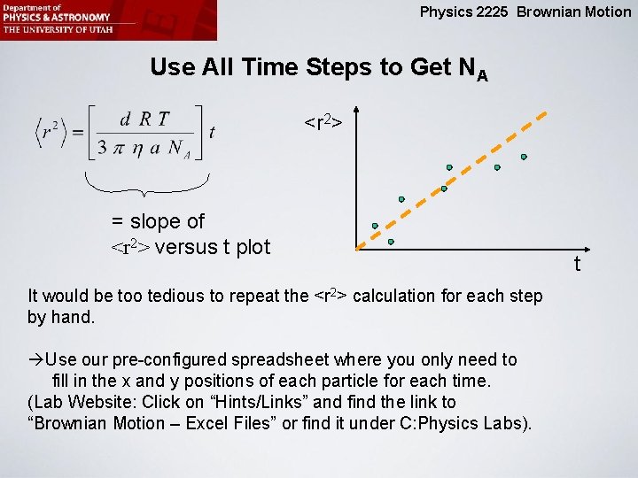 Physics 2225 Brownian Motion Use All Time Steps to Get NA <r 2> =