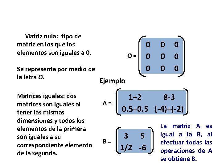 Matriz nula: tipo de matriz en los que los elementos son iguales a 0.