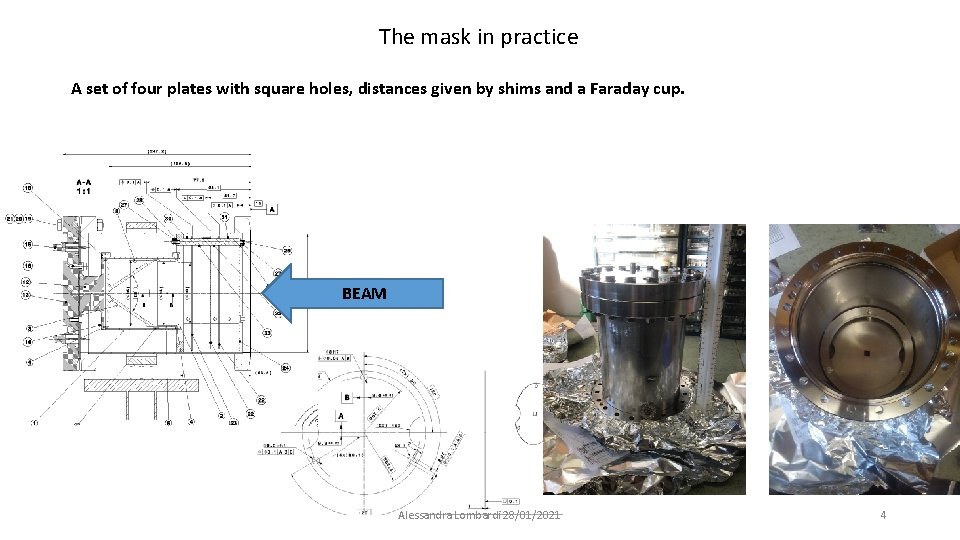 The mask in practice A set of four plates with square holes, distances given