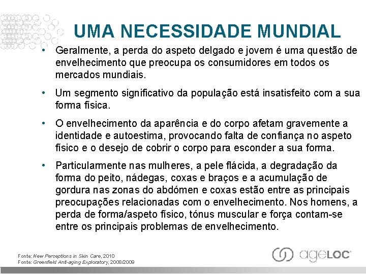 UMA NECESSIDADE MUNDIAL • Geralmente, a perda do aspeto delgado e jovem é uma