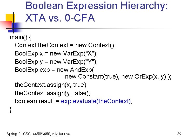 Boolean Expression Hierarchy: XTA vs. 0 -CFA main() { Context the. Context = new