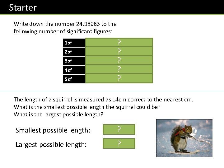 Starter Write down the number 24. 98063 to the following number of significant figures: