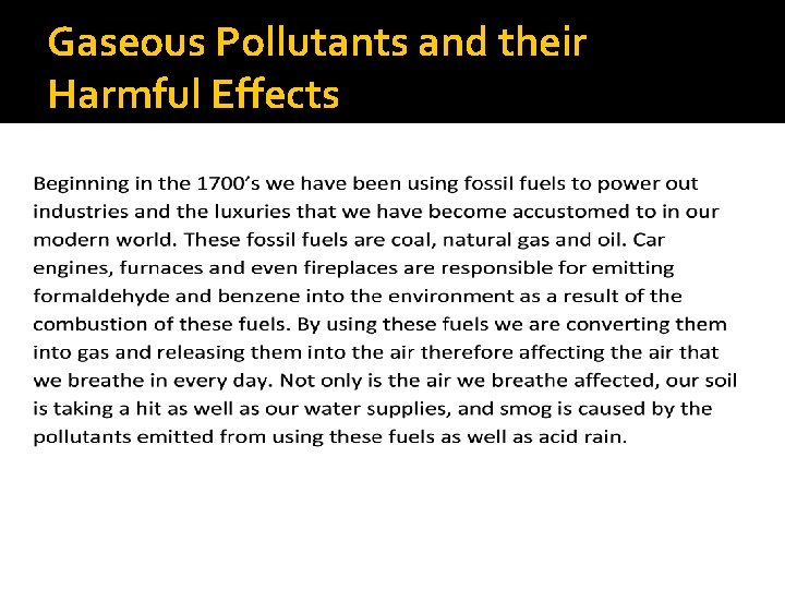 Gaseous Pollutants and their Harmful Effects 