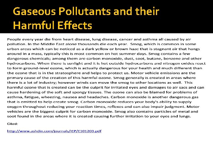 Gaseous Pollutants and their Harmful Effects 