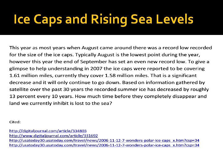 Ice Caps and Rising Sea Levels 