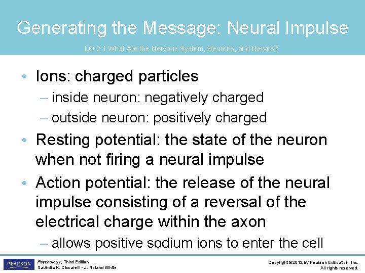 Generating the Message: Neural Impulse LO 2. 1 What Are the Nervous System, Neurons,