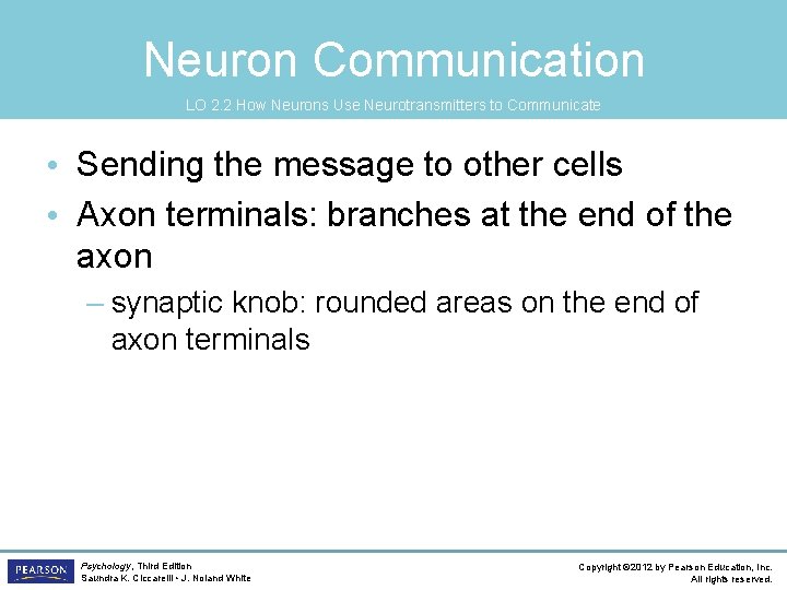 Neuron Communication LO 2. 2 How Neurons Use Neurotransmitters to Communicate • Sending the