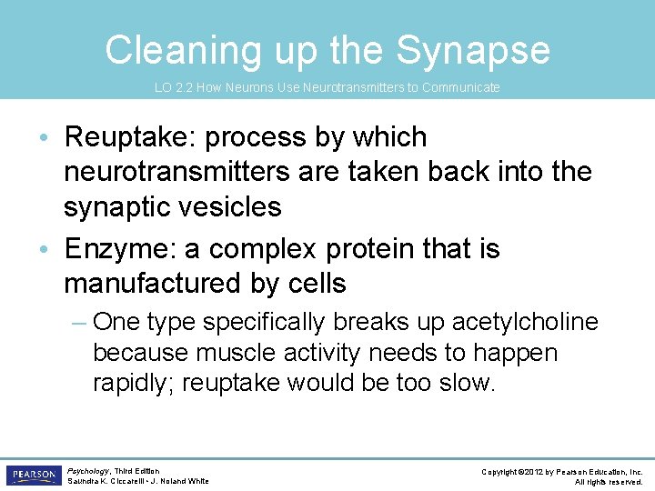 Cleaning up the Synapse LO 2. 2 How Neurons Use Neurotransmitters to Communicate •