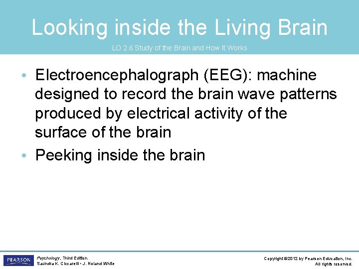 Looking inside the Living Brain LO 2. 6 Study of the Brain and How