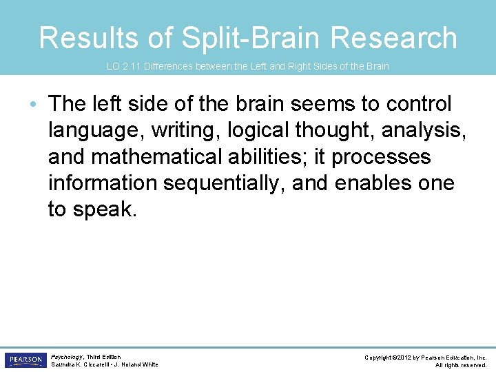 Results of Split-Brain Research LO 2. 11 Differences between the Left and Right Sides