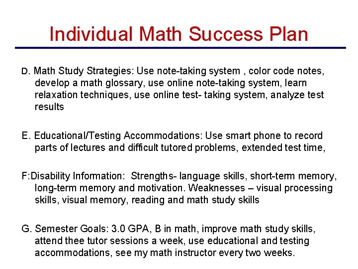 Developing Individualized Success Plans for LD TBI ADHD