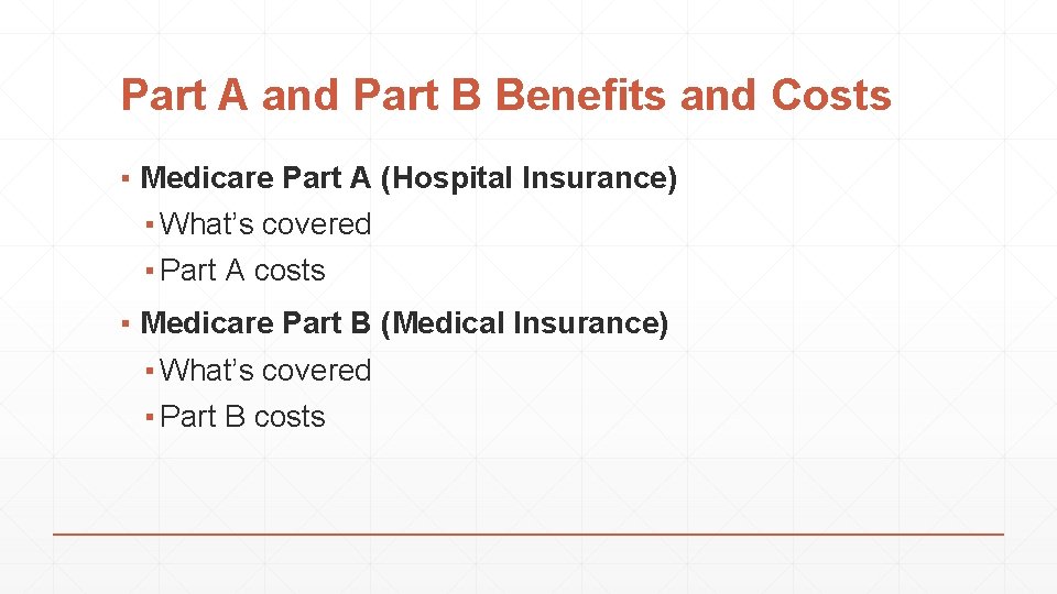 Part A and Part B Benefits and Costs ▪ Medicare Part A (Hospital Insurance)