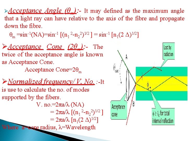 ØAcceptance Angle (θm): - It may defined as the maximum angle that a light