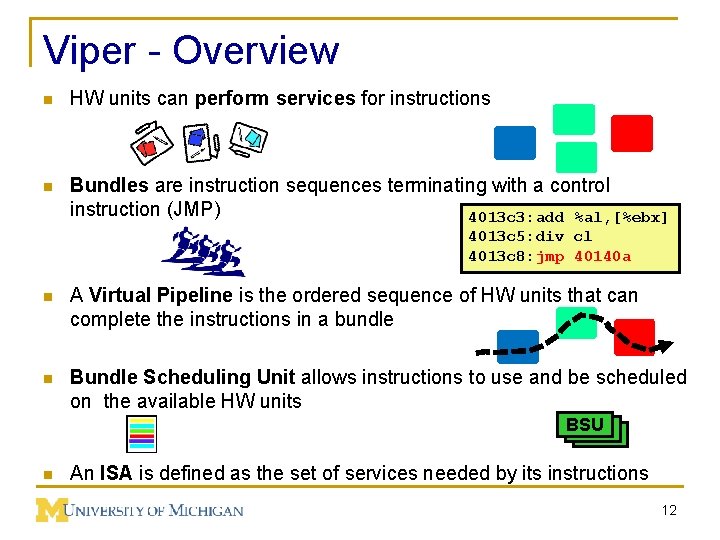 Viper - Overview n HW units can perform services for instructions n Bundles are