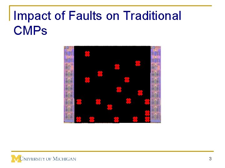 Impact of Faults on Traditional CMPs Core Core Cach e 3 