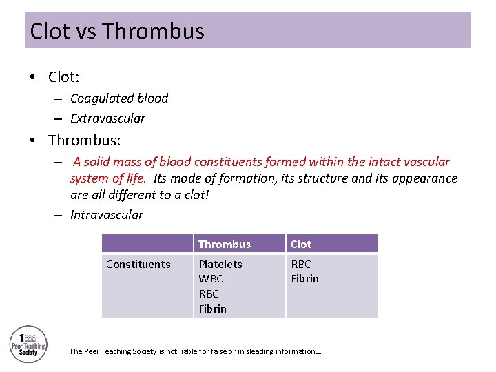 Clot vs Thrombus • Clot: – Coagulated blood – Extravascular • Thrombus: – A
