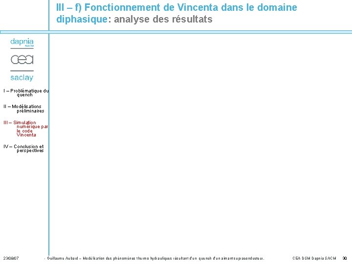 III – f) Fonctionnement de Vincenta dans le domaine diphasique: analyse des résultats I
