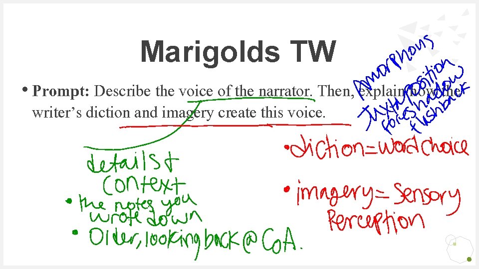 Marigolds TW • Prompt: Describe the voice of the narrator. Then, explain how the