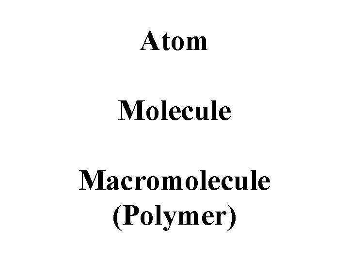 Atom Molecule Macromolecule (Polymer) 