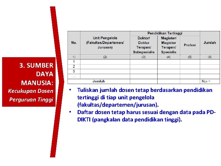 3. SUMBER DAYA MANUSIA: Kecukupan Dosen Perguruan Tinggi • Tuliskan jumlah dosen tetap berdasarkan