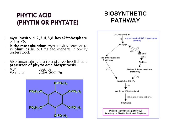 PHYTIC ACID (PHYTIN OR PHYTATE) Myo-inositol-1, 2, 3, 4, 5, 6 -hexakisphosphate or Ins