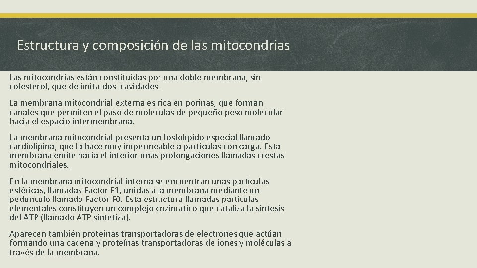 Estructura y composición de las mitocondrias Las mitocondrias están constituidas por una doble membrana,