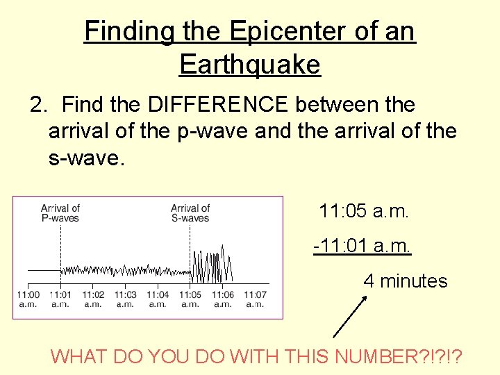 Finding the Epicenter of an Earthquake 2. Find the DIFFERENCE between the arrival of