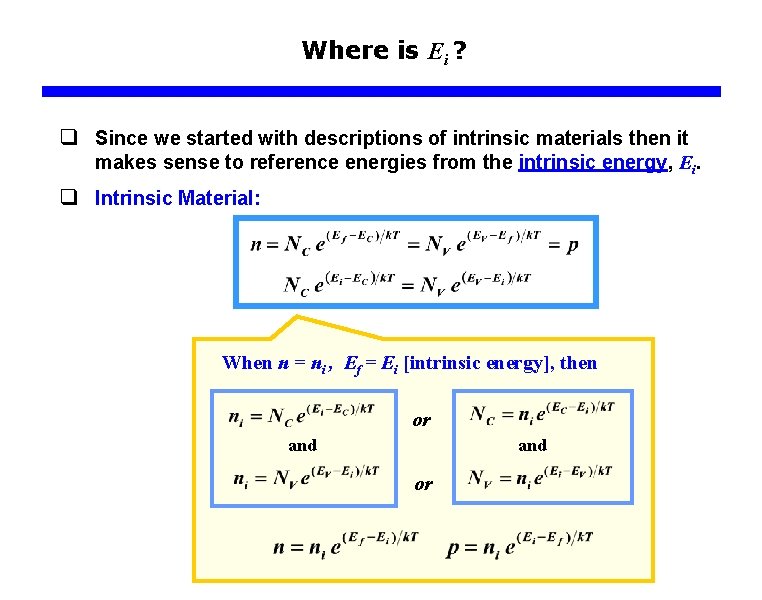 Where is Ei ? q Since we started with descriptions of intrinsic materials then