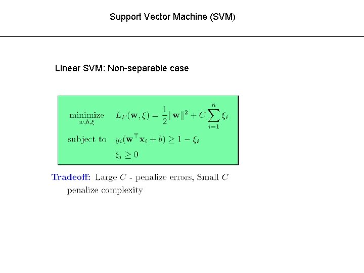 Support Vector Machine (SVM) Linear SVM: Non-separable case 