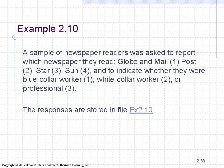Example 2. 10 A sample of newspaper readers was asked to report which newspaper