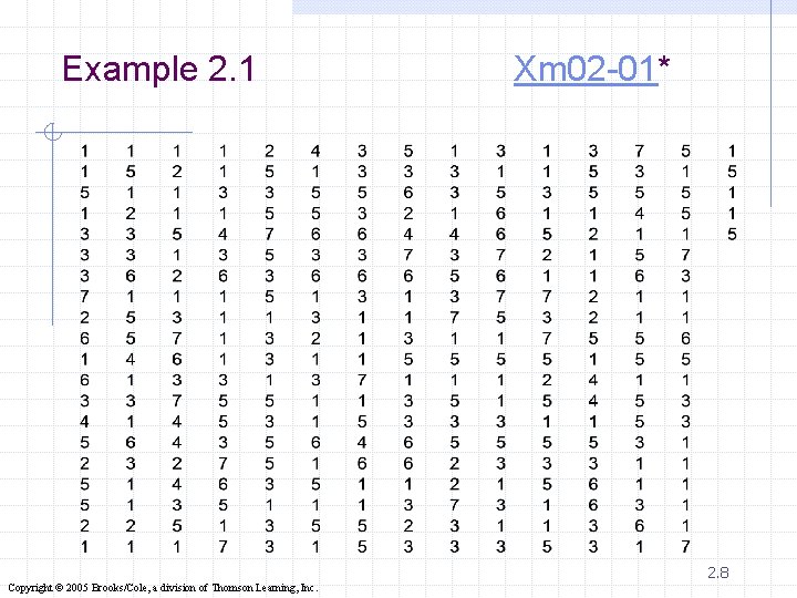 Example 2. 1 Xm 02 -01* 2. 8 Copyright © 2005 Brooks/Cole, a division