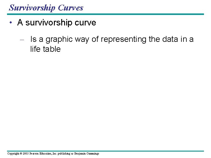 Survivorship Curves • A survivorship curve – Is a graphic way of representing the