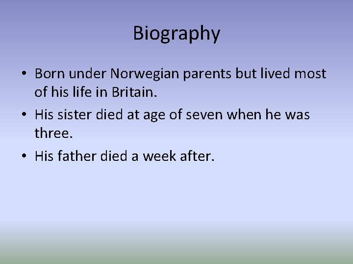 Genesis Catastrophe By Roald Dahl Presented by Ho