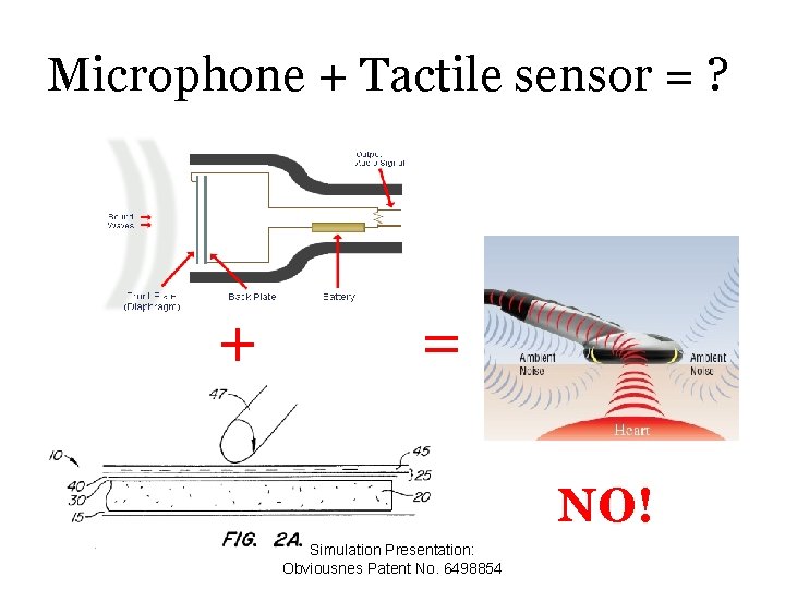 Microphone + Tactile sensor = ? + = NO! Simulation Presentation: Obviousnes Patent No.