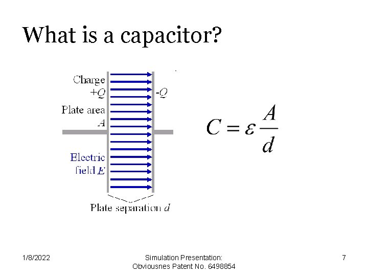 What is a capacitor? 1/8/2022 Simulation Presentation: Obviousnes Patent No. 6498854 7 