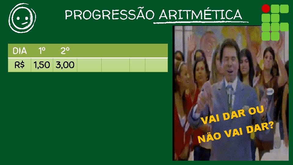 PROGRESSÃO ARITMÉTICA DIA 1º 2º R$ 1, 50 3, 00 U O R A