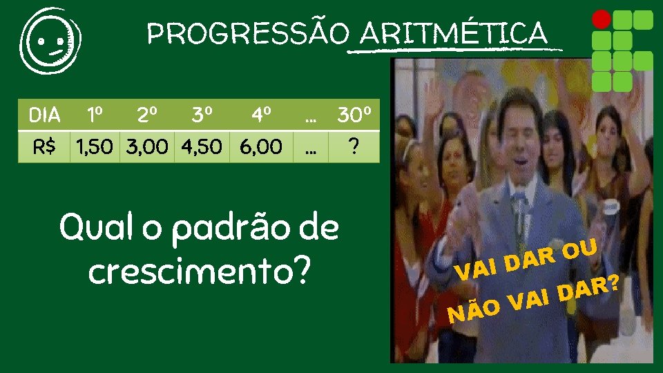 PROGRESSÃO ARITMÉTICA DIA 1º 2º 3º 4º R$ 1, 50 3, 00 4, 50