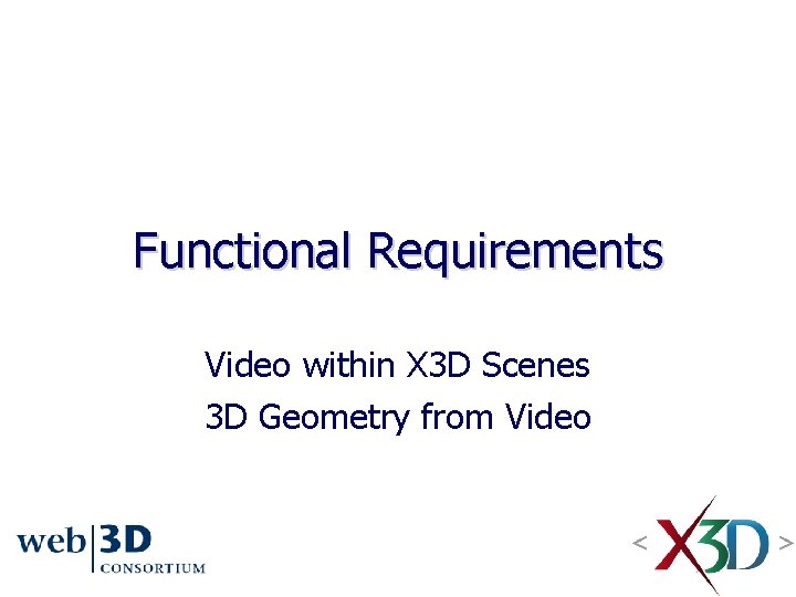 Functional Requirements Video within X 3 D Scenes 3 D Geometry from Video Functional Requirements Video within X 3 D Scenes 3 D Geometry from Video